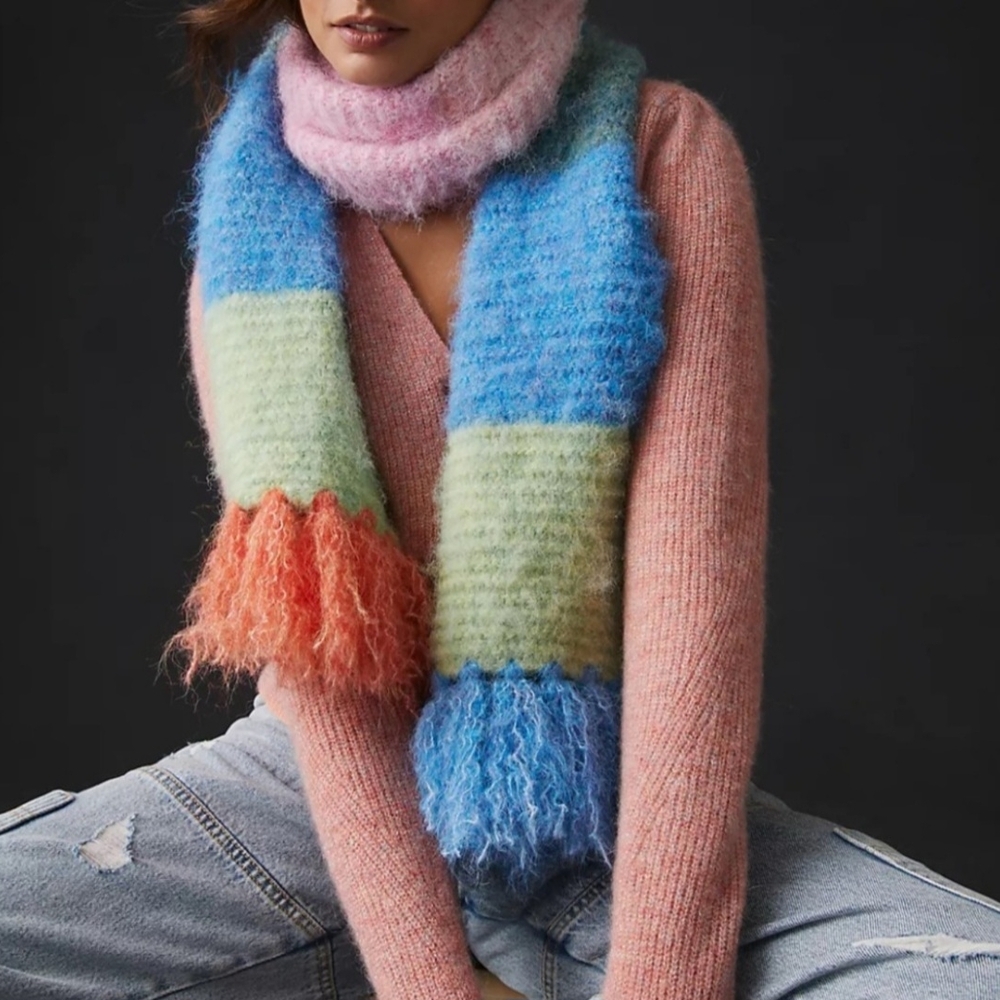 Colorful Striped Wool Blend Scarf